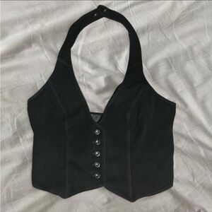 y2k black suede vest ☾⋆｡𖦹 °✩⋆